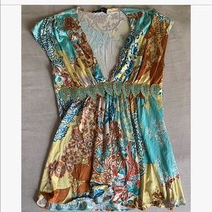 SKY Multi Color Leaf Top - Jade Embellishment